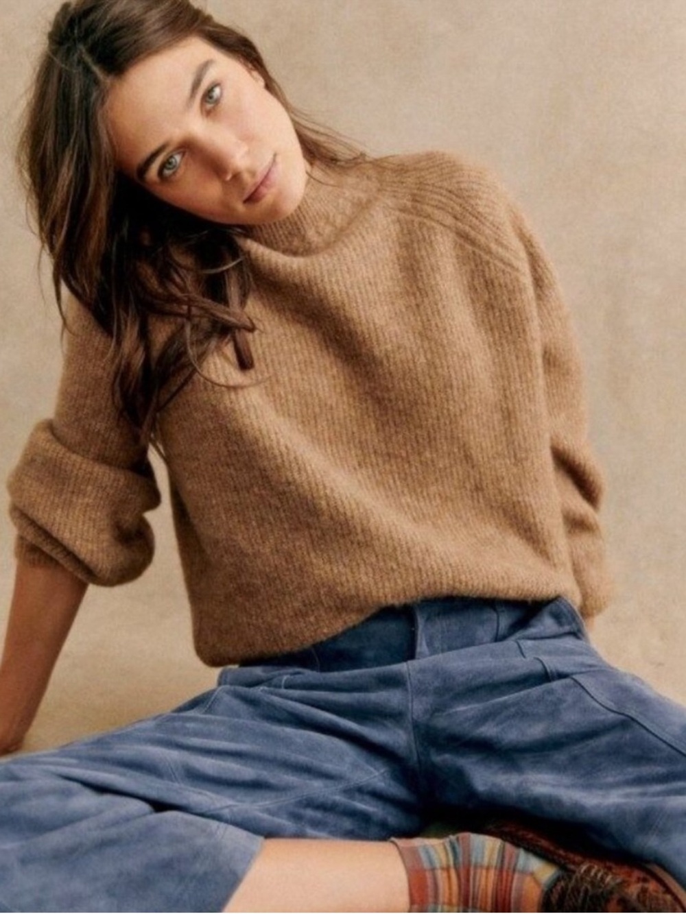 Sezane Otis Jumper in Camel Baby Alpaca Blend Knit Sweater